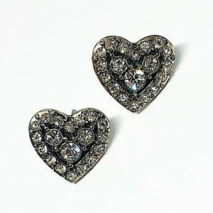 New! Rhinestones Heart Stud Earrings Silver